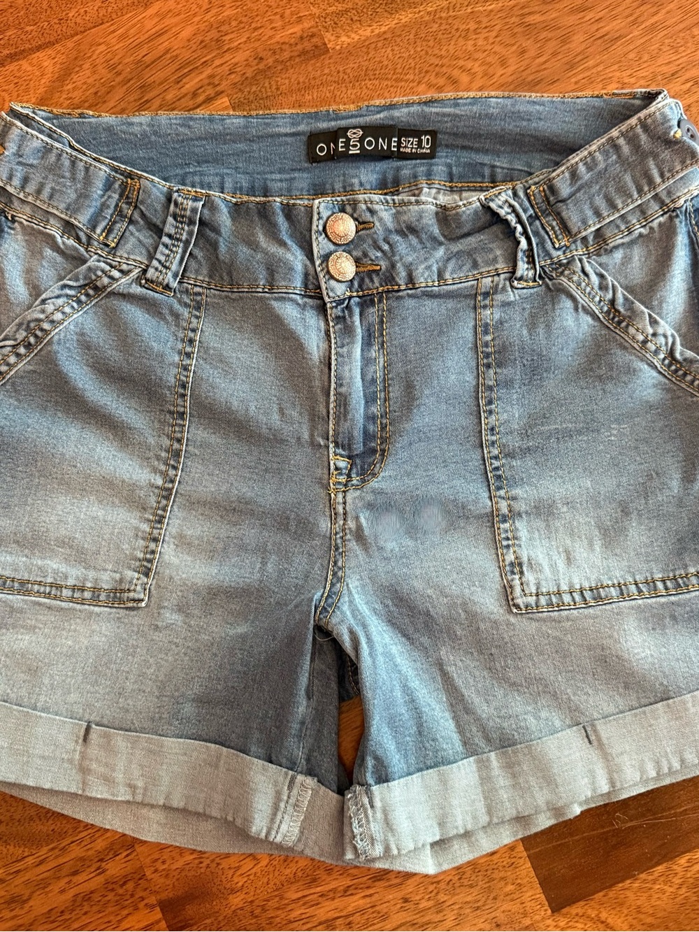 Women's Light Blue Denim Roll-Cuff Shorts - Size 10